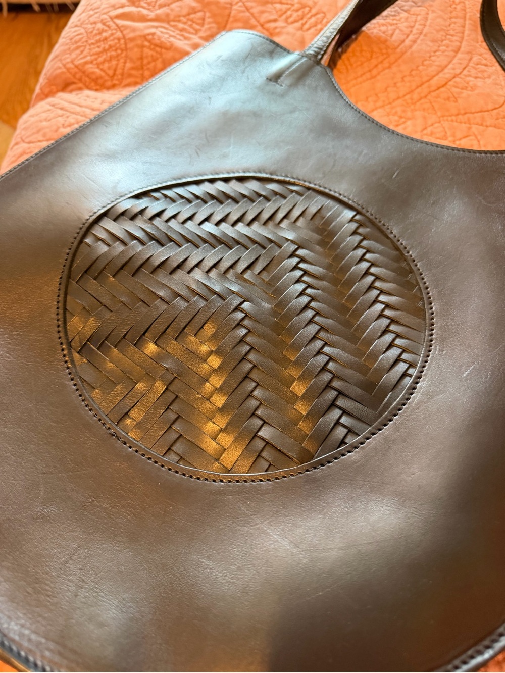 Classic Black Leather Tote Bag with Woven Accent